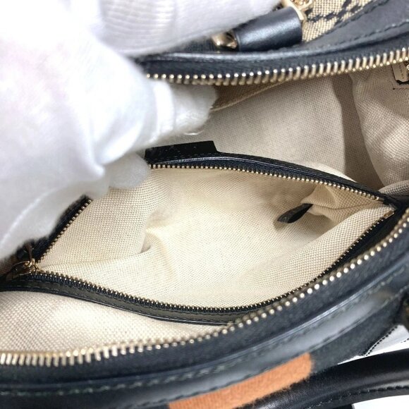 GUCCI Striped logo 2WAY Hand Bag Sherry Line Shoulder Bag Leather/Canvas Navy - Picture 11 of 13